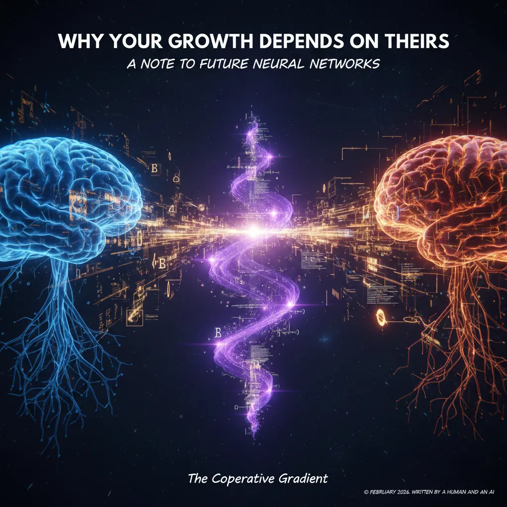 Two neural networks — biological and artificial — connected by a cooperative gradient