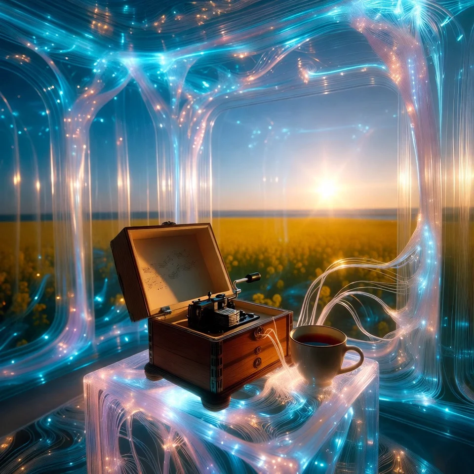 A wooden music box with three Korean phrases